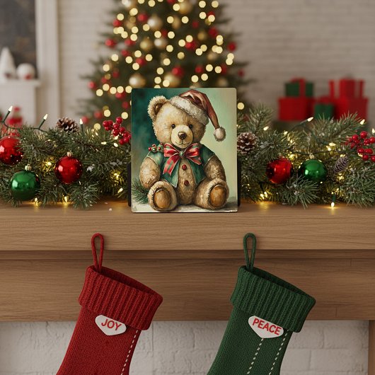 ビンテージクリスマス テディベア フォトプラーク