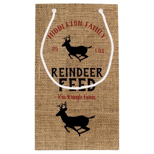 ビンテージクリスマス – トナカイ食べ物を与えア スモールペーパーバッグ (裏面)