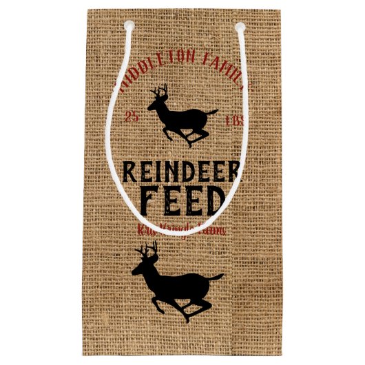 ビンテージクリスマス – トナカイ食べ物を与えア スモールペーパーバッグ (正面)