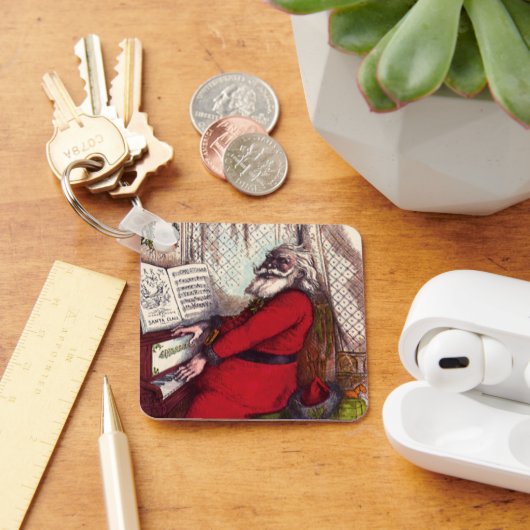 ビンテージクリスマス、トーマス・ナストのサンタクロースのピアノ演奏 キーホルダー (デスク)