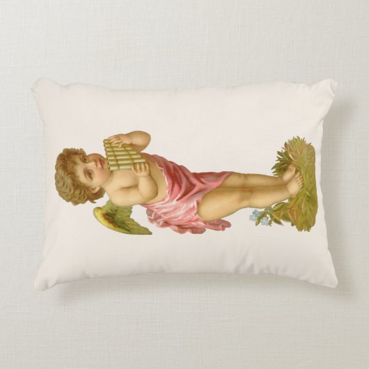ビンテージクリスマス、パンパイプを演奏する音楽天使 アクセントクッション (正面)