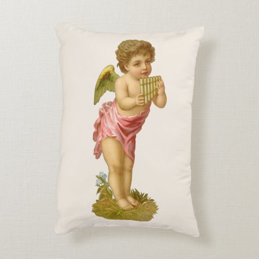 ビンテージクリスマス、パンパイプを演奏する音楽天使 アクセントクッション (裏面(縦))