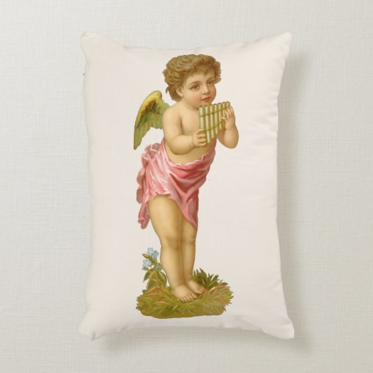 ビンテージクリスマス、パンパイプを演奏する音楽天使 アクセントクッション (正面(垂直))