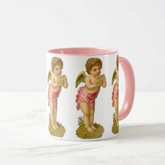 ビンテージクリスマス、パンパイプを演奏する音楽天使 マグカップ (正面右)
