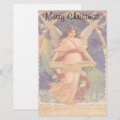 ビンテージクリスマス、ビクトリアンエンジェルが聖書を読む 便箋 (正面/裏面)