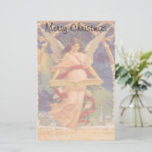 ビンテージクリスマス、ビクトリアンエンジェルが聖書を読む 便箋 (スタンド正面)