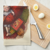 ビンテージクリスマス、ビクトリアンサンタクロースのパイプおもちゃ キッチンタオル (四つ折り)