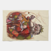 ビンテージクリスマス、ビクトリアンサンタクロースのパイプおもちゃ キッチンタオル (横)