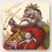 ビンテージクリスマス、ビクトリアンサンタクロースのパイプおもちゃ コースター (正面)