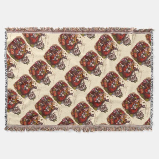 ビンテージクリスマス、ビクトリアンサンタクロースのパイプおもちゃ スローブランケット (正面)