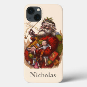 ビンテージクリスマス、ビクトリアンサンタクロースのパイプおもちゃ iPhone 13ケース