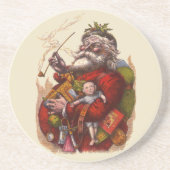 ビンテージクリスマス、ビクトリアンサンタクロースパイプおもちゃ コースター (正面)