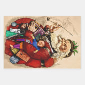 ビンテージクリスマス、ビクトリアンサンタクロースパイプおもちゃ ラッピングペーパーシート (正面)