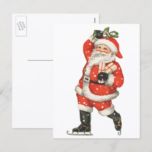 ビンテージクリスマス ビクトリアンサンタクロース アイススケーター シーズンポストカード (正面/裏面)