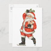 ビンテージクリスマス ビクトリアンサンタクロース アイススケーター シーズンポストカード (正面/裏面)