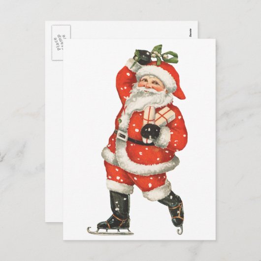 ビンテージクリスマス ビクトリアンサンタクロース アイススケーター シーズンポストカード