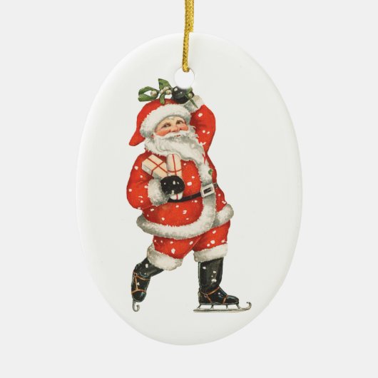 ビンテージクリスマス ビクトリアンサンタクロース アイススケーター セラミックオーナメント (正面)