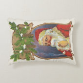 ビンテージクリスマス、ビクトリアンパイプ付きサンタクロース アクセントクッション (正面)