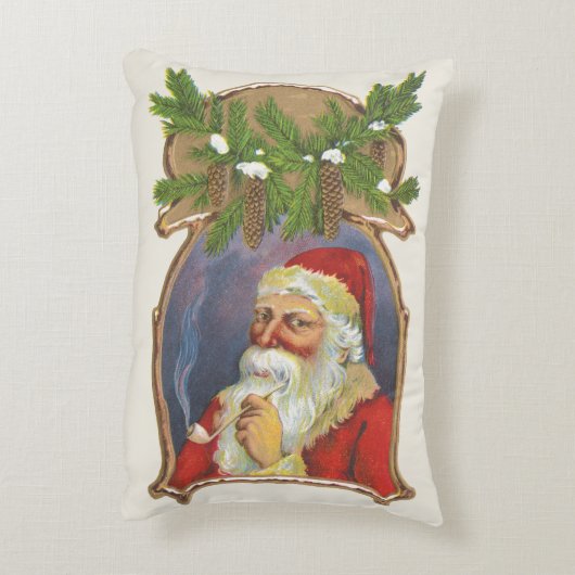 ビンテージクリスマス、ビクトリアンパイプ付きサンタクロース アクセントクッション (裏面(縦))