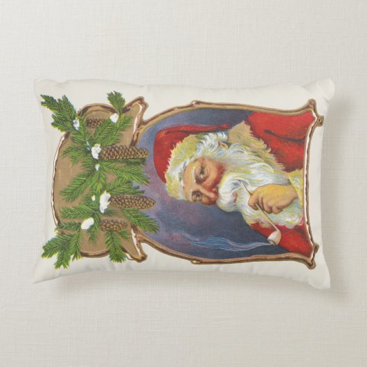ビンテージクリスマス、ビクトリアンパイプ付きサンタクロース アクセントクッション (裏面)