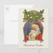 ビンテージクリスマス、ビクトリアンパイプ付きサンタクロース シーズンポストカード (正面/裏面)