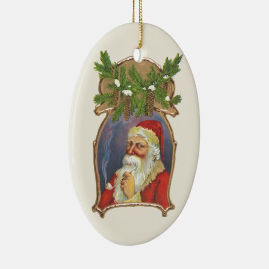 ビンテージクリスマス、ビクトリアンパイプ付きサンタクロース セラミックオーナメント (右)