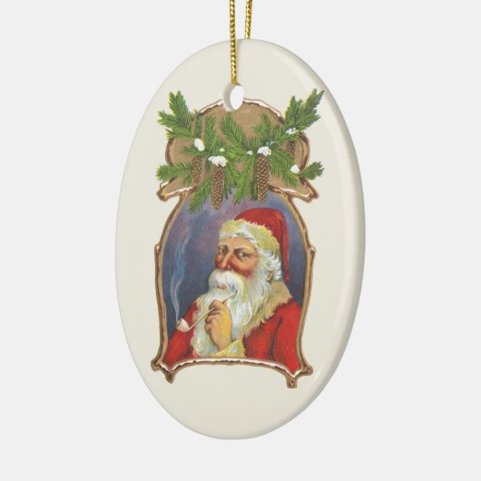 ビンテージクリスマス、ビクトリアンパイプ付きサンタクロース セラミックオーナメント (左)