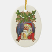 ビンテージクリスマス、ビクトリアンパイプ付きサンタクロース セラミックオーナメント (正面)