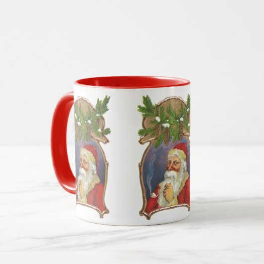 ビンテージクリスマス、ビクトリアンパイプ付きサンタクロース マグカップ (正面左)