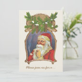 ビンテージクリスマス、ビクトリアンパイプ付きサンタクロース 招待状 (スタンド正面)