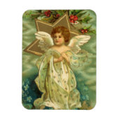 ビンテージクリスマス、ビクトリアン天使とゴールドの星 マグネット (縦)