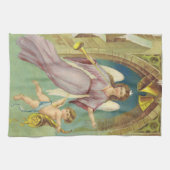 ビンテージクリスマス、ビクトリアン天使のケルブ キッチンタオル (横)