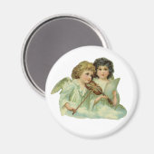 ビンテージクリスマス、ビクトリアン天使の音楽バイオリン マグネット (正面/裏面)