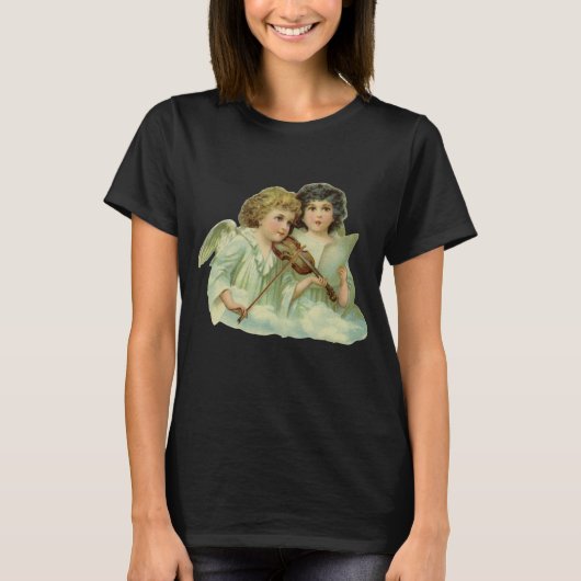 ビンテージクリスマス、ビクトリアン天使の音楽バイオリン Tシャツ (正面)