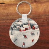 ビンテージクリスマス、ビクトリアン池のアイススケーター キーホルダー (正面)