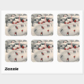 ビンテージクリスマス、ビクトリアン池のアイススケーター スクエアシール (シート)