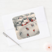 ビンテージクリスマス、ビクトリアン池のアイススケーター スクエアシール (封筒)