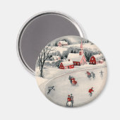 ビンテージクリスマス、ビクトリアン池のアイススケーター マグネット (正面/裏面)