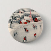 ビンテージクリスマス、ビクトリアン池のアイススケーター 缶バッジ (正面)