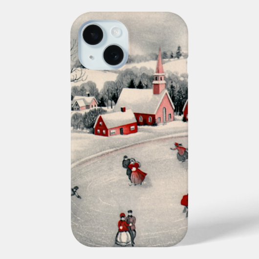 ビンテージクリスマス、ビクトリアン池のアイススケーター Case-Mate iPhoneケース (裏面)