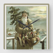 ビンテージクリスマス、ビクトリア時代のサンタクロースとおもちゃ スクエア壁時計 (正面)