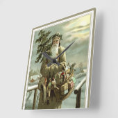 ビンテージクリスマス、ビクトリア時代のサンタクロースとおもちゃ スクエア壁時計 (傾斜)