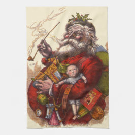 ビンテージクリスマス、ビクトリア時代のサンタクロースのおもちゃ キッチンタオル