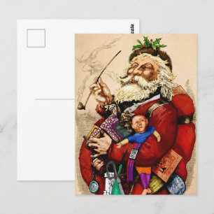 ビンテージクリスマス、ビクトリア時代のサンタクロースのパイプおもちゃ ポストカード