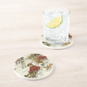 ビンテージクリスマス、ビクトリア時代の子供たち そり 犬 コースター (側面)