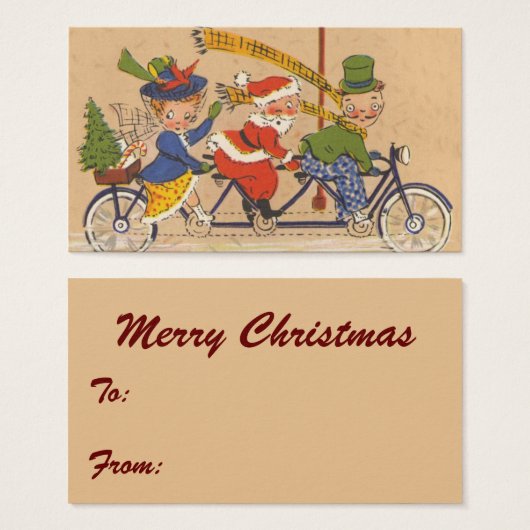 ビンテージクリスマス、ビクトリア時代の自転車に乗るサンタクロース (正面&裏面)