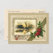 ビンテージクリスマス、フレーム冬のシーン シーズンポストカード (正面/裏面)