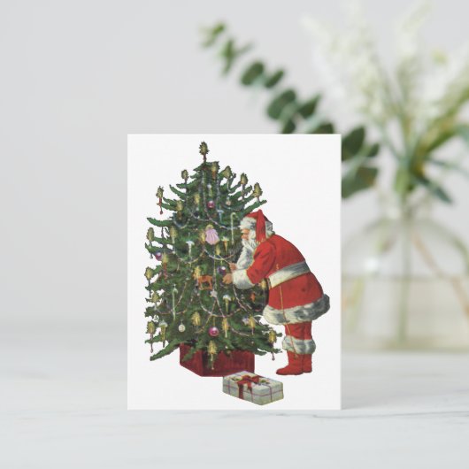 ビンテージクリスマス、プレゼントを抱えたサンタクロース シーズンカード (スタンド正面)