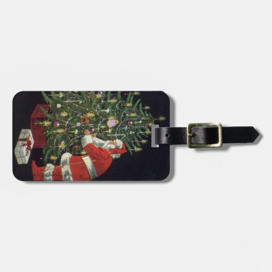 ビンテージクリスマス、プレゼントを抱えたサンタクロース ラゲッジタグ (正面横)