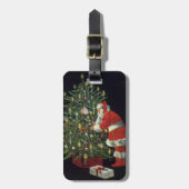 ビンテージクリスマス、プレゼントを抱えたサンタクロース ラゲッジタグ (正面縦)